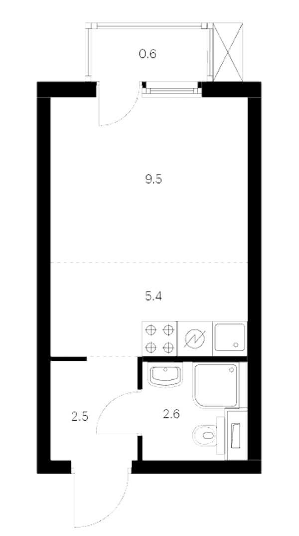 Квартира студия 20.6 м², 4/14 эт., ЖК «Витебский парк»